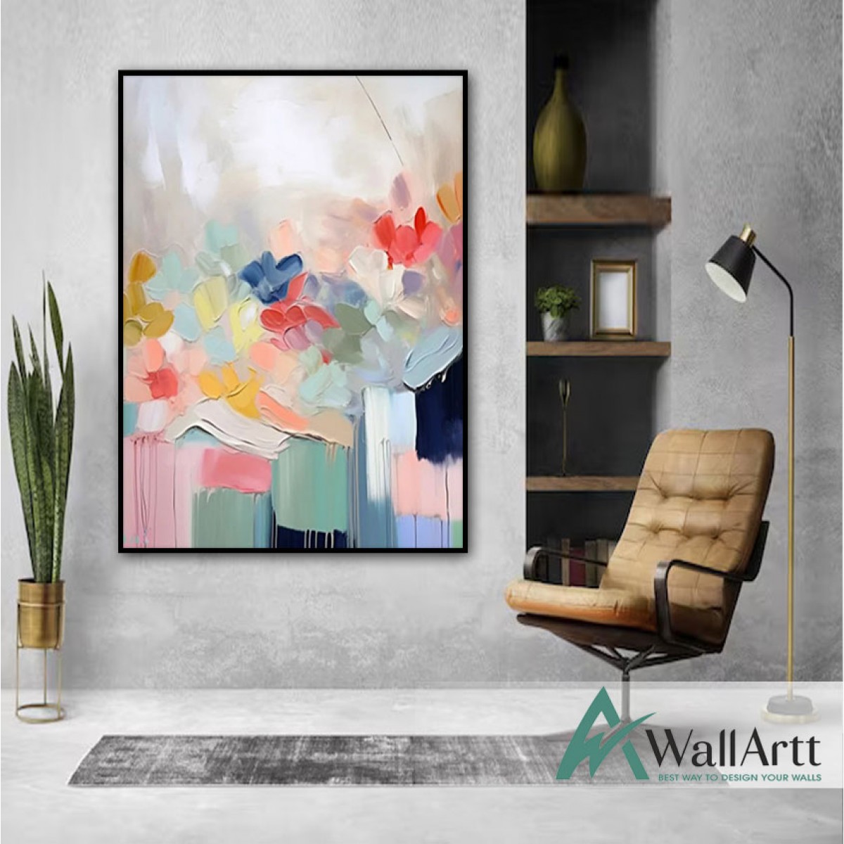 Abstract Baby Pink 3d Heavy Textured Partial Oil Painting